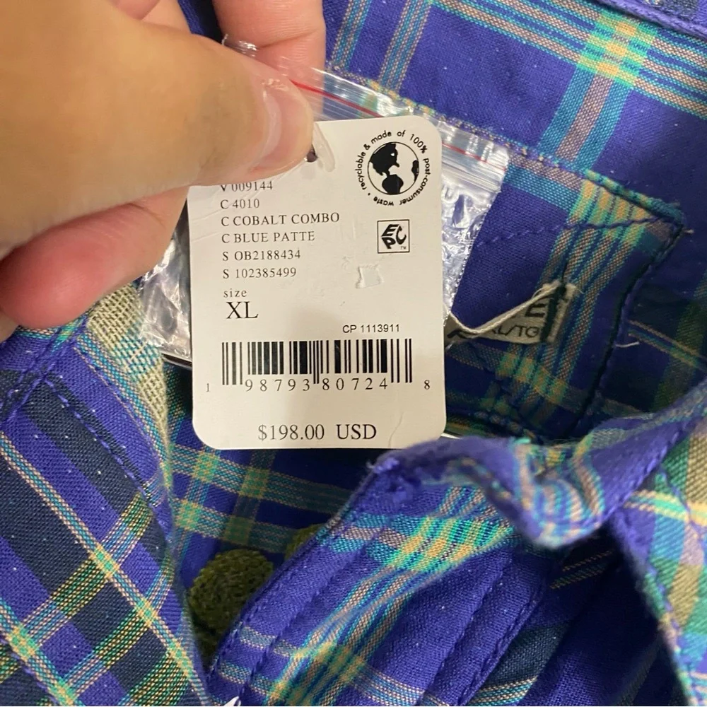 Free People Embroidered Sashiko Shirt Plaid Floral Oversized XL‎ Blue Purple
